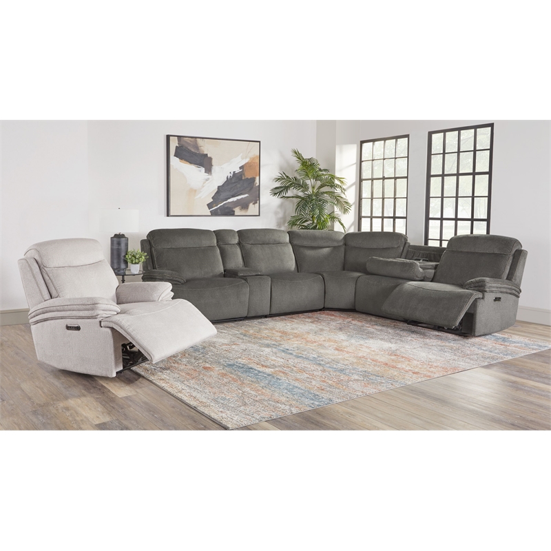 Pemberly Row Airy Midnight 6 Piece Power Reclining Sectional