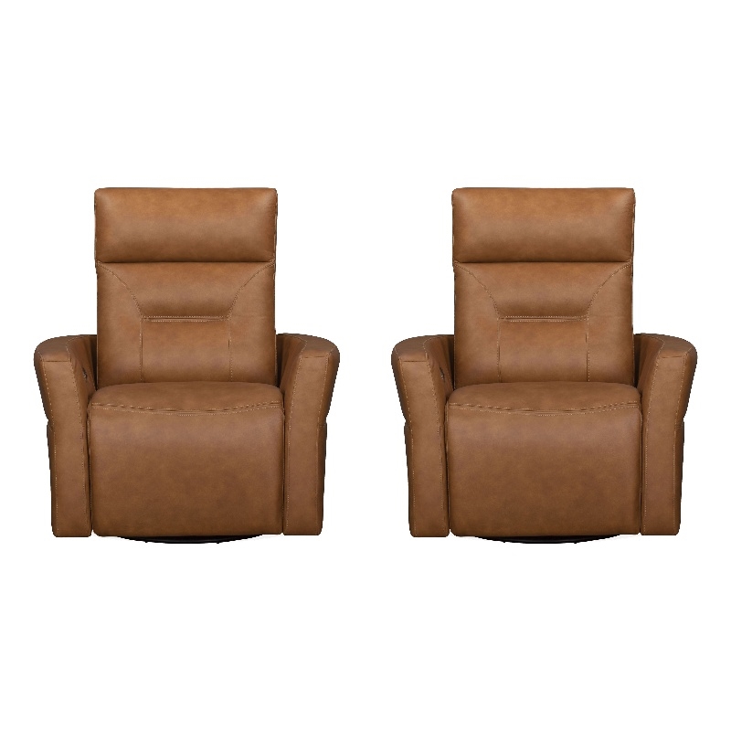Pemberly Row Vintage Caramel Power Swivel Glider Recliner Two Pack