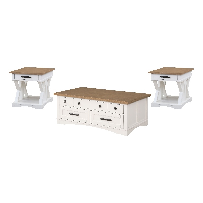 Pemberly Row Cotton Lift Top Cocktail Table with 2 End Tables