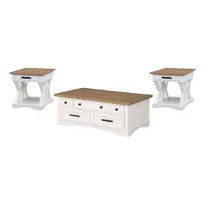 Pemberly Row Cotton Lift Top Cocktail Table with 2 End Tables