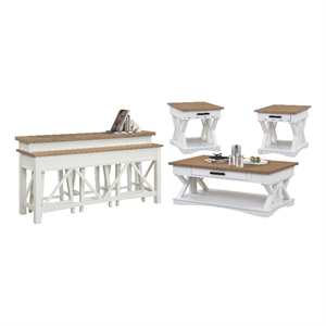 Pemberly Row Cotton Cocktail with 2 End Console with 3 Stools
