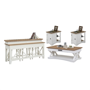 Pemberly Row Cotton Cocktail 2 Chairside Console Table 3 Stools