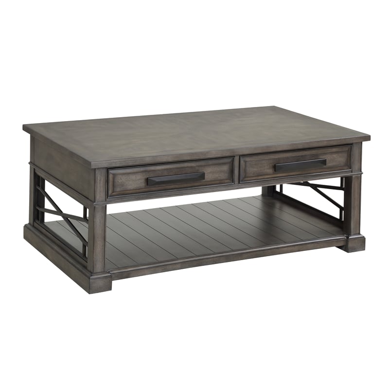Pemberly Row Smokey Grey Cocktail Table with 2 Chairside Tables