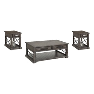 Pemberly Row Smokey Grey Cocktail Table with 2 Chairside Tables