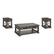 Pemberly Row Smokey Grey Cocktail Table with 2 Chairside Tables