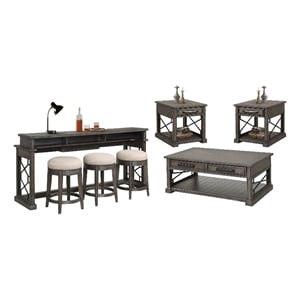 Pemberly Row Smokey Grey Cocktail with 2 End and Console with 3 Stools