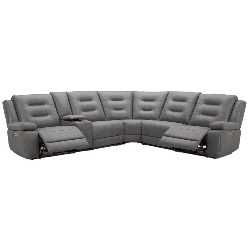 Pemberly Row Tahoe Fog 6 Piece Modular Power Reclining Sectional