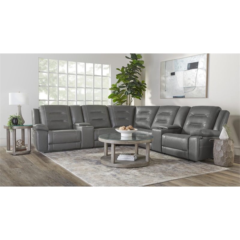 Pemberly Row Tahoe Fog 7 Piece Modular Power Reclining Sectional
