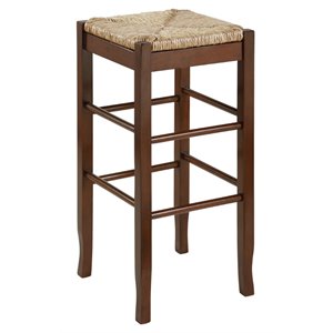Pemberly Row Wood Square Rush Backless Bar Stool in Cappuccino Finish