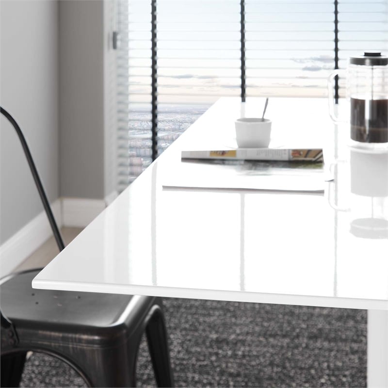 Pemberly Row Rectangle Modern Wood Top Dining Table in White