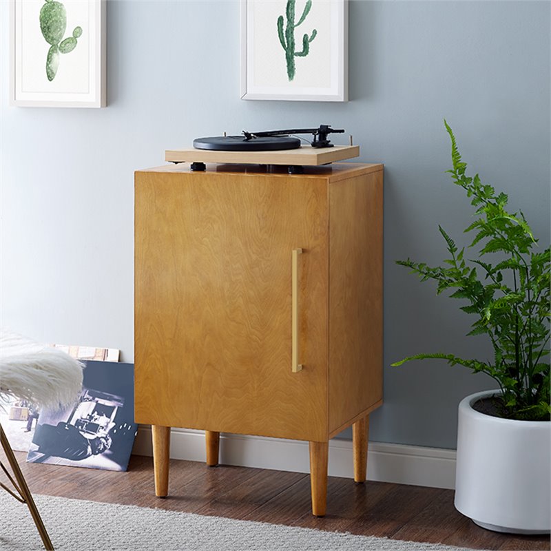 Pemberly Row Contemporary Wood Record Player Stand in Acorn Brown