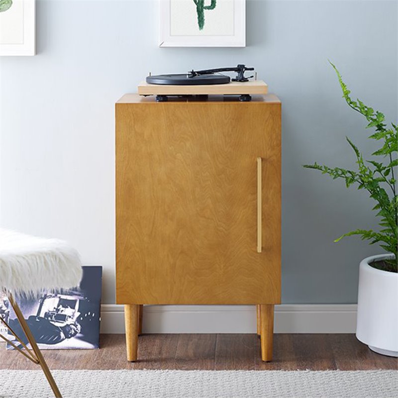 Pemberly Row Contemporary Wood Record Player Stand in Acorn Brown