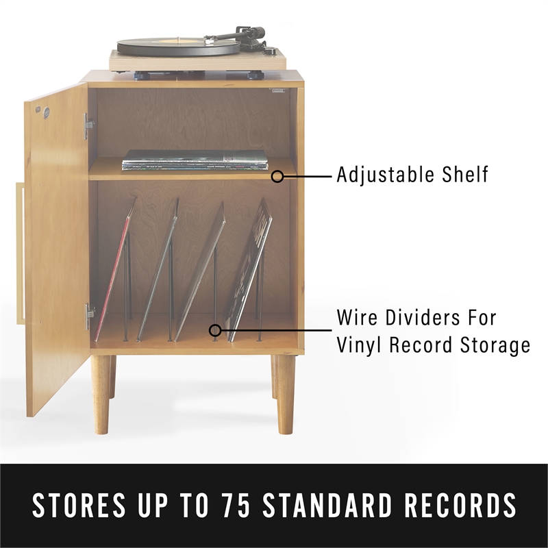 Pemberly Row Contemporary Wood Record Player Stand in Acorn Brown