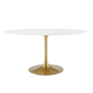 Pemberly Row 60&quot Oval Wood & Metal Dining Table in Gold and White