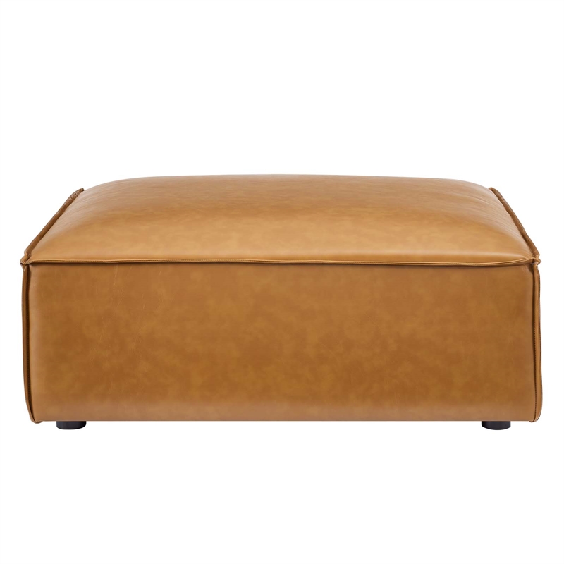 Pemberly Row Modern Upholstered Faux Leather Ottoman in Tan Finish