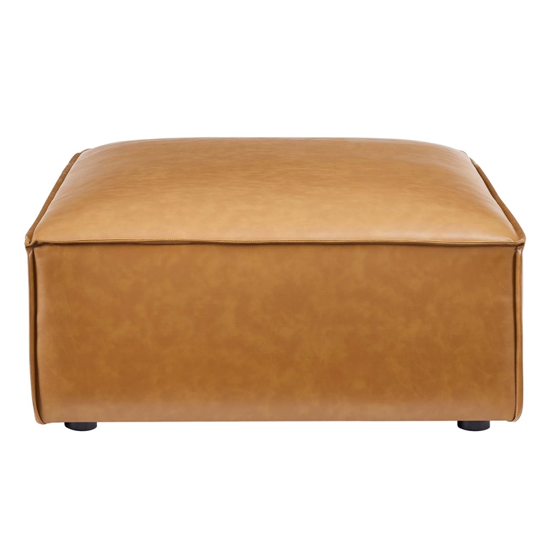 Pemberly Row Modern Upholstered Faux Leather Ottoman in Tan Finish