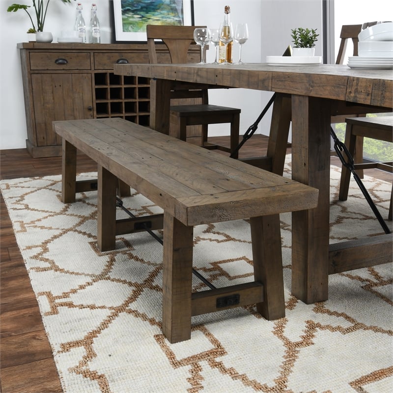 Pemberly Row Transitional Reclaimed Pine Bench in Weathered Brown