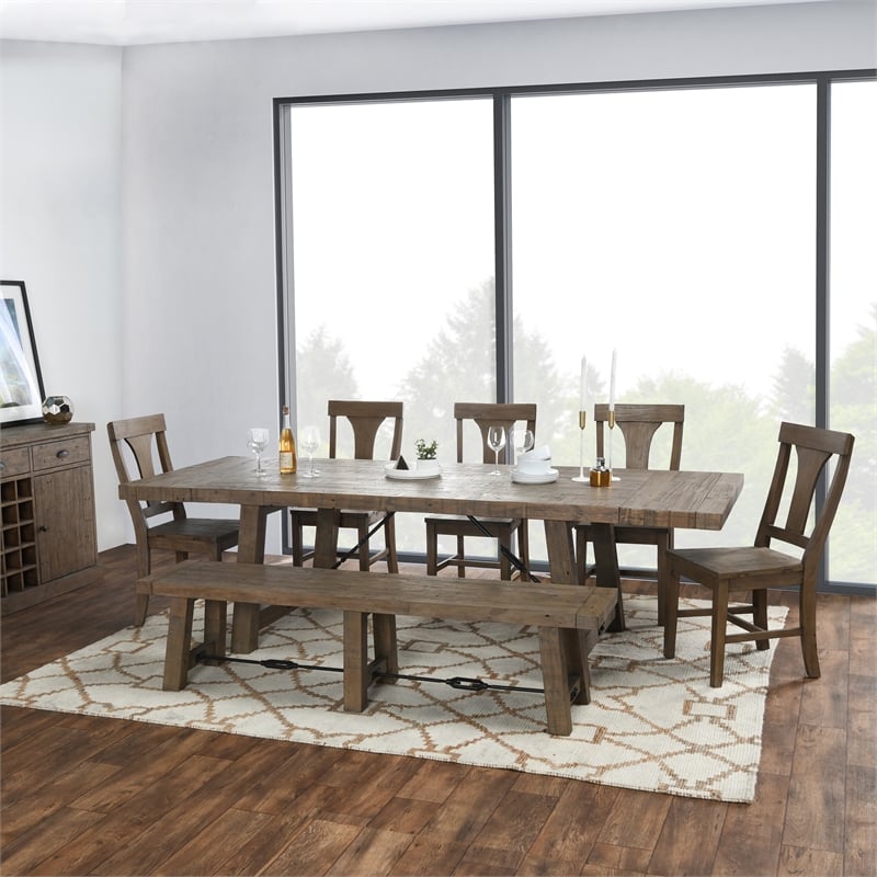 Pemberly Row Transitional Reclaimed Pine Bench in Weathered Brown