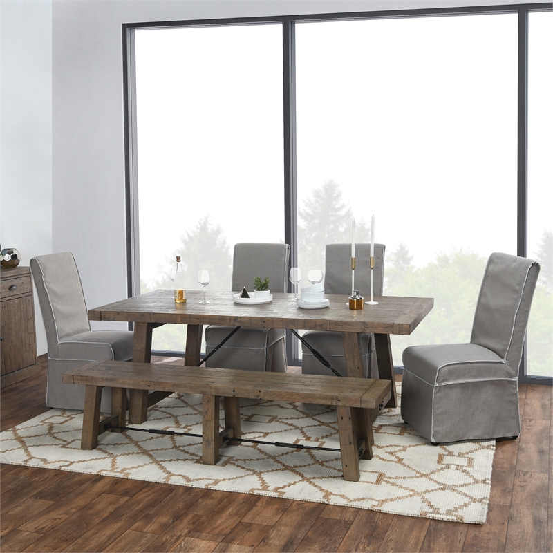 Pemberly Row Transitional Reclaimed Pine Bench in Weathered Brown