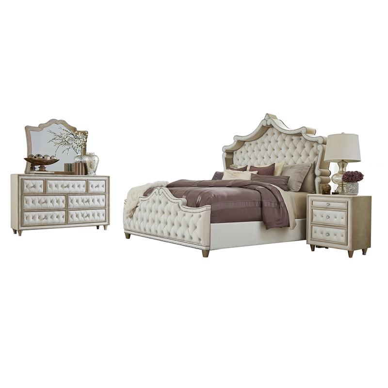 Pemberly Row 4-piece California King Upholstered Velvet Bedroom Set Ivory