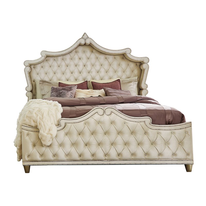 Pemberly Row 4-piece California King Upholstered Velvet Bedroom Set Ivory