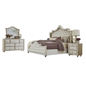 Pemberly Row 4-piece Queen Upholstered Velvet Bedroom Set Ivory