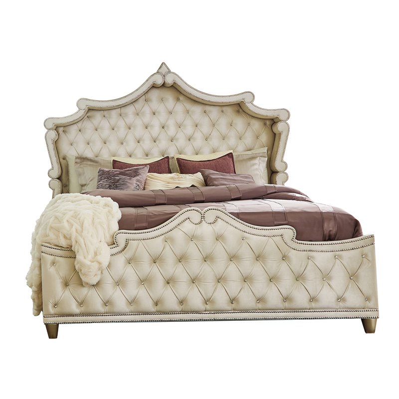 Pemberly Row 4-piece Queen Upholstered Velvet Bedroom Set Ivory