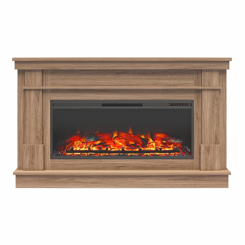 Pemberly Row Wide Mantel with Linear Electric Fireplace in Walnut