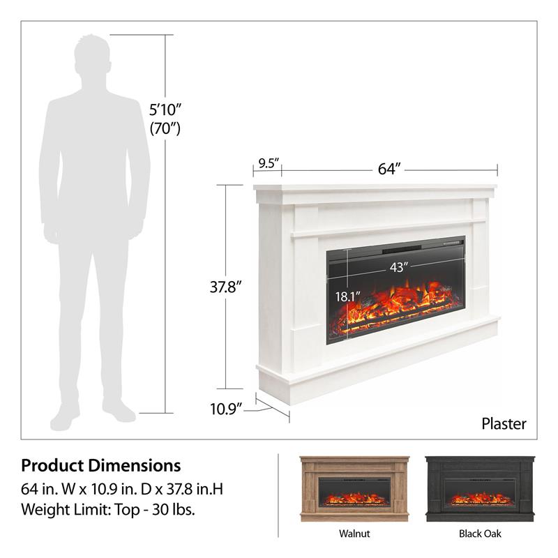 Pemberly Row Wide Mantel with Linear Electric Fireplace in Walnut