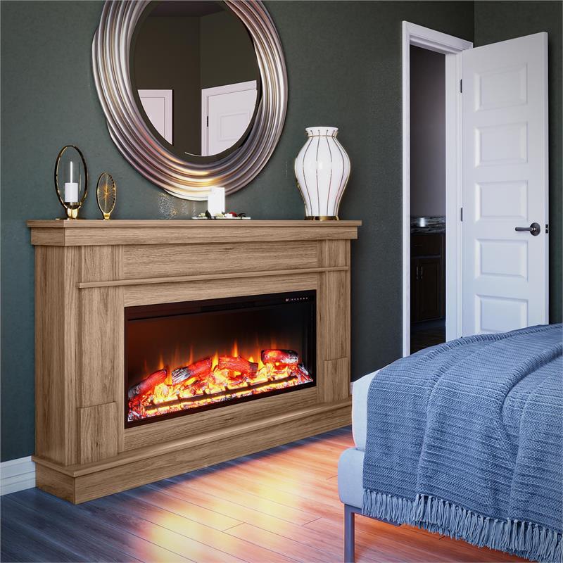 Pemberly Row Wide Mantel with Linear Electric Fireplace in Walnut