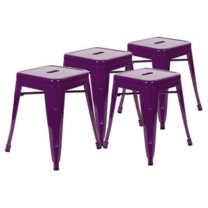 Pemberly Row 18&quot Stackable Metal Dining Stool in Purple (Set of 4)