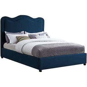Pemberly Row Mid-Century Navy Linen Textured Fabric Full Bed