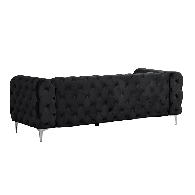 Pemberly Row 3- Piece Button Tufted Velvet Fabric Livingroom Set in Black