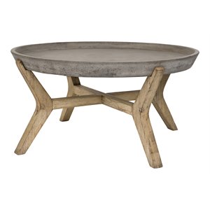 Pemberly Row 18.1&quot Round Wood/Concrete Indoor/Outdoor Coffee Table in Dark Gray