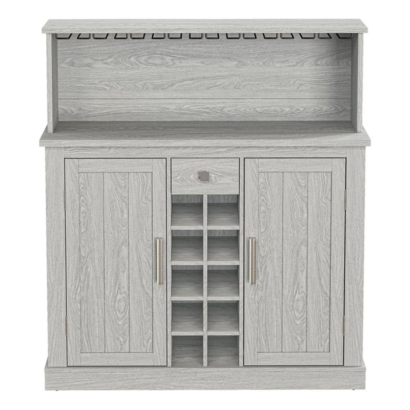 Pemberly Row 47 in. Grey Buffet Bar Cabinet Wine Rack w/ Wood Pattern Countertop