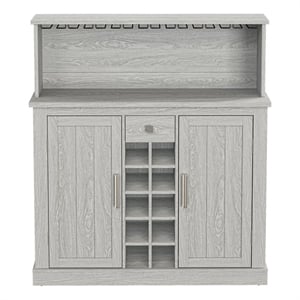 Pemberly Row 47 in. Grey Buffet Bar Cabinet Wine Rack w/ Wood Pattern Countertop