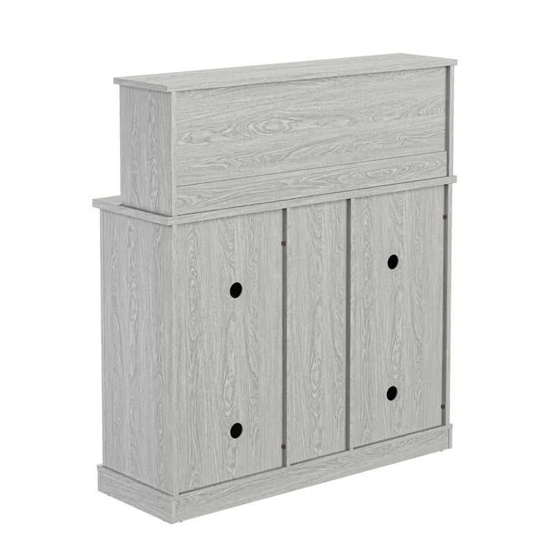 Pemberly Row 47 in. Grey Buffet Bar Cabinet Wine Rack w/ Wood Pattern Countertop