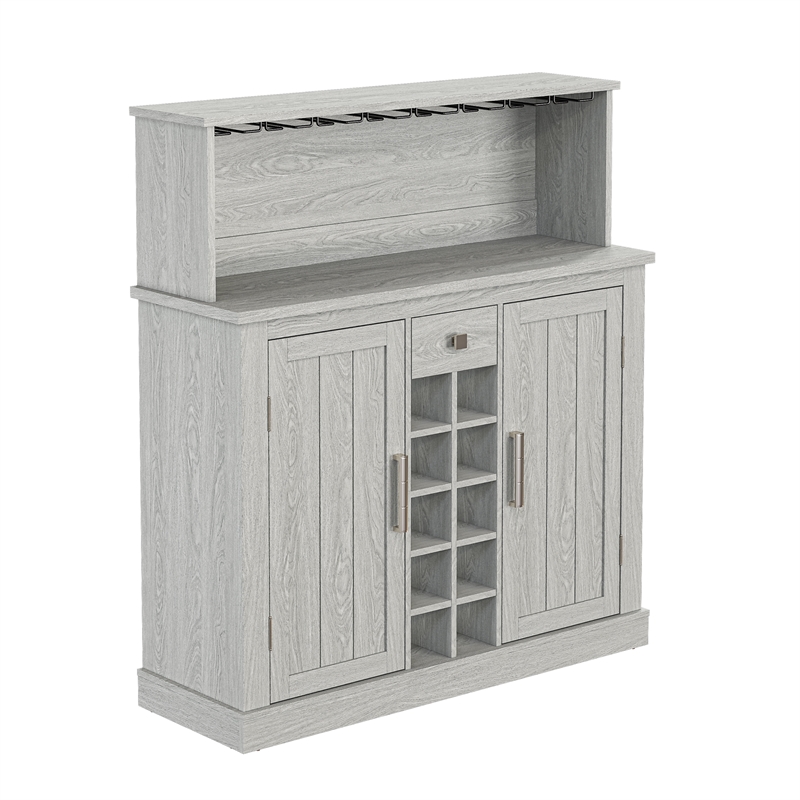 Pemberly Row 47 in. Grey Buffet Bar Cabinet Wine Rack w/ Wood Pattern Countertop