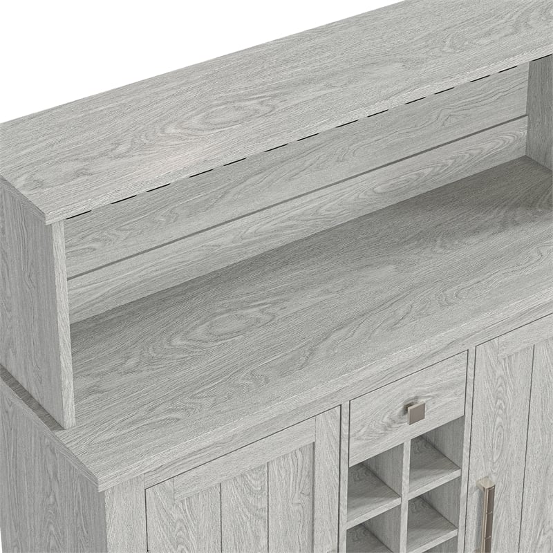 Pemberly Row 47 in. Grey Buffet Bar Cabinet Wine Rack w/ Wood Pattern Countertop