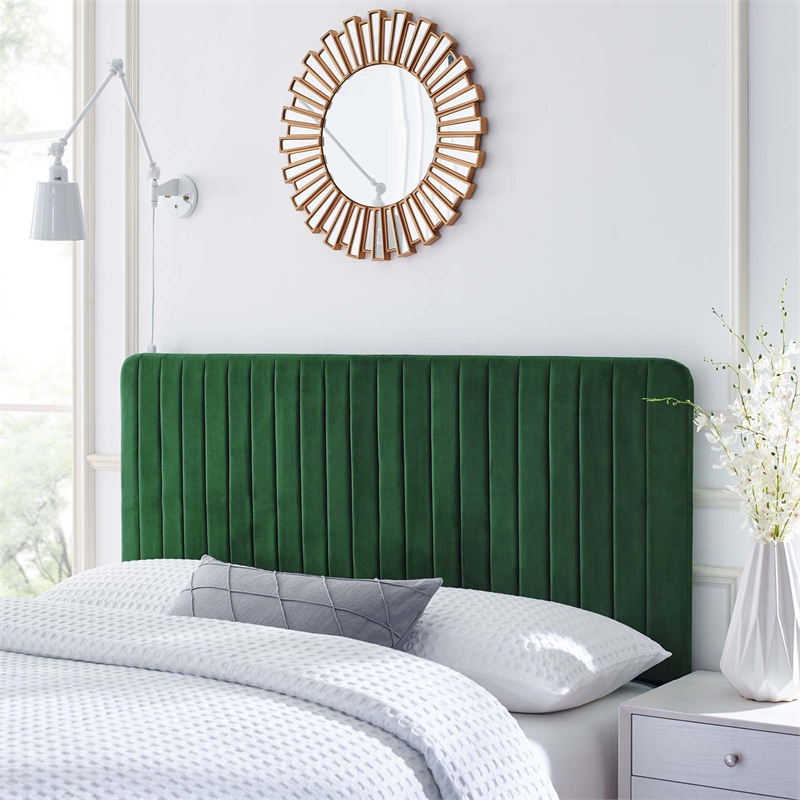 Pemberly Row Channel Tufted Performance Velvet Full/Queen Headboard in Emerald
