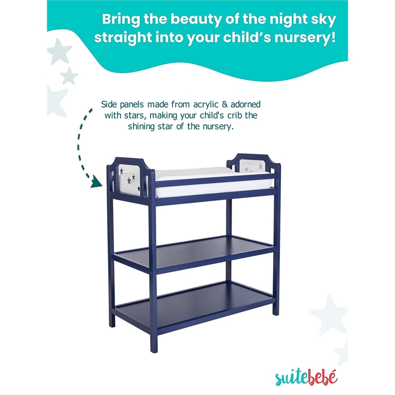 Pemberly Row Contemporary Wood Changing Table in Navy Blue Finish