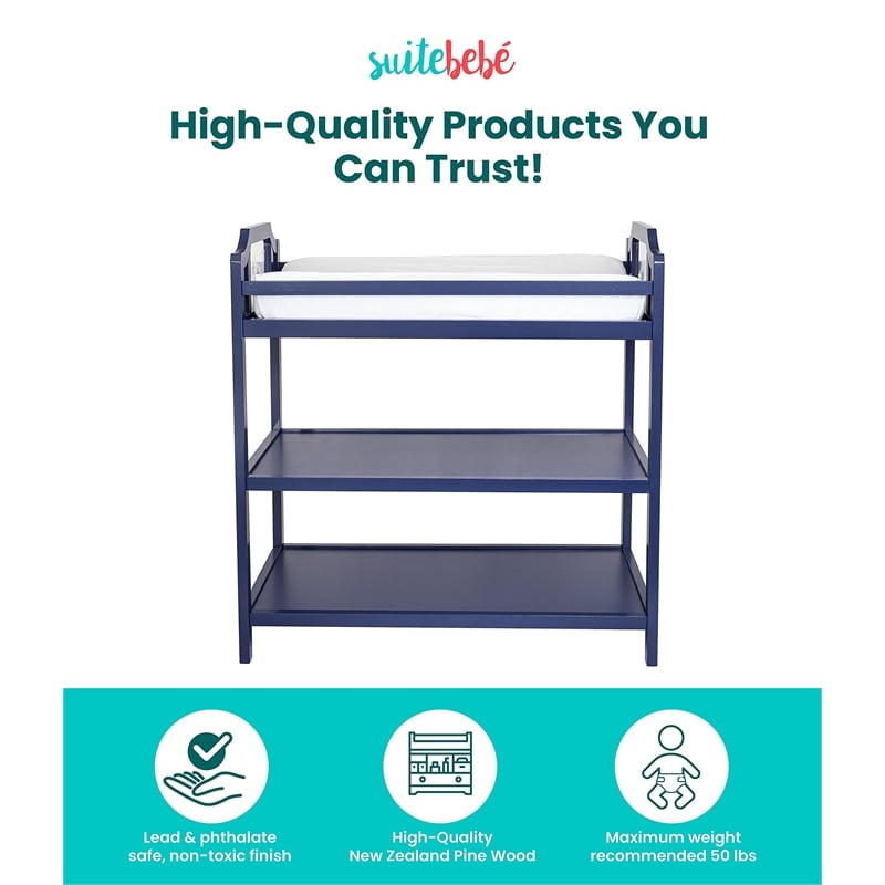Pemberly Row Contemporary Wood Changing Table in Navy Blue Finish