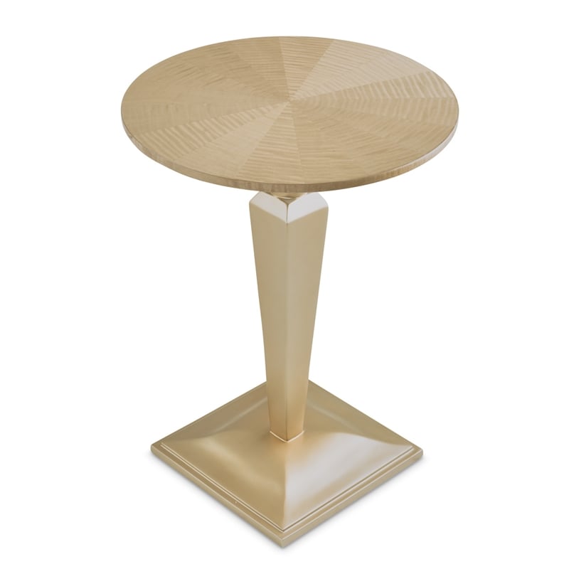 Pemberly Row Transitional Round Wood Pedestal Tea Table - Chardonnay