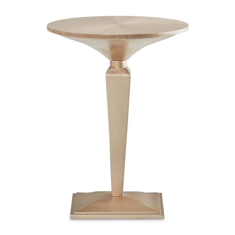 Pemberly Row Transitional Round Wood Pedestal Tea Table - Chardonnay