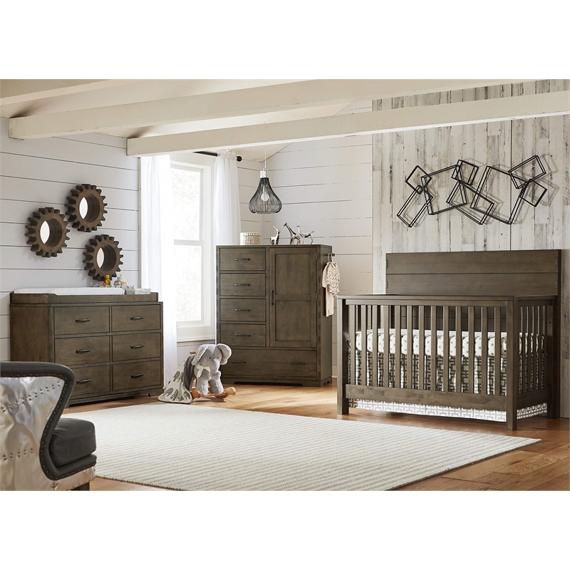 Pemberly Row Dovetail Contemporary Wood Convertible Crib in Graphite Gray