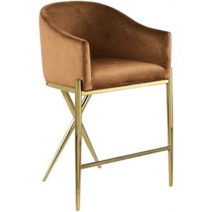 Pemberly Row Contemporary Saddle Velvet Counter Stool in Brown