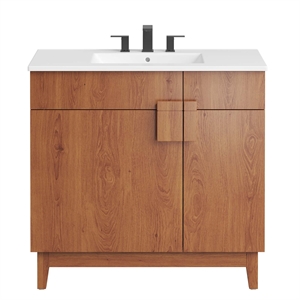 Pemberly Row 36&quot Wood Bathroom Vanity with Tapered Legs in White/Walnut