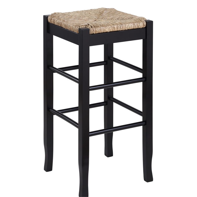 Pemberly Row Square Rush Bar Height Backless Bar Stool - Black