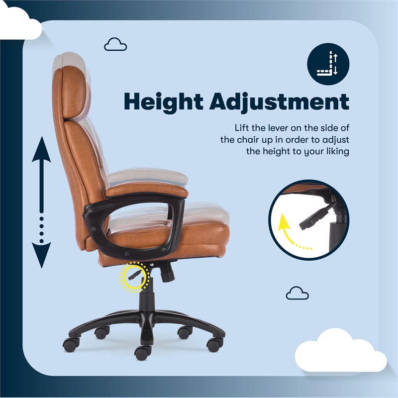 Pemberly Row Executive Big & Tall Ergonomic Office Chair Bonded Leather Cognac