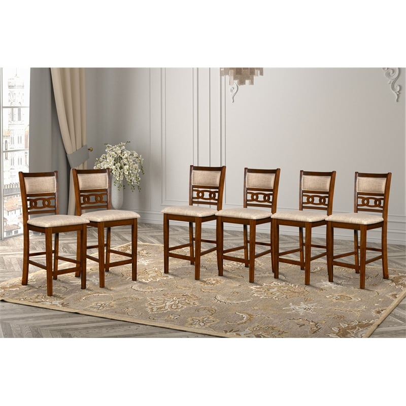 Pemberly Row Transitional Solid Wood Counter Chair in Cherry (Set of 6)